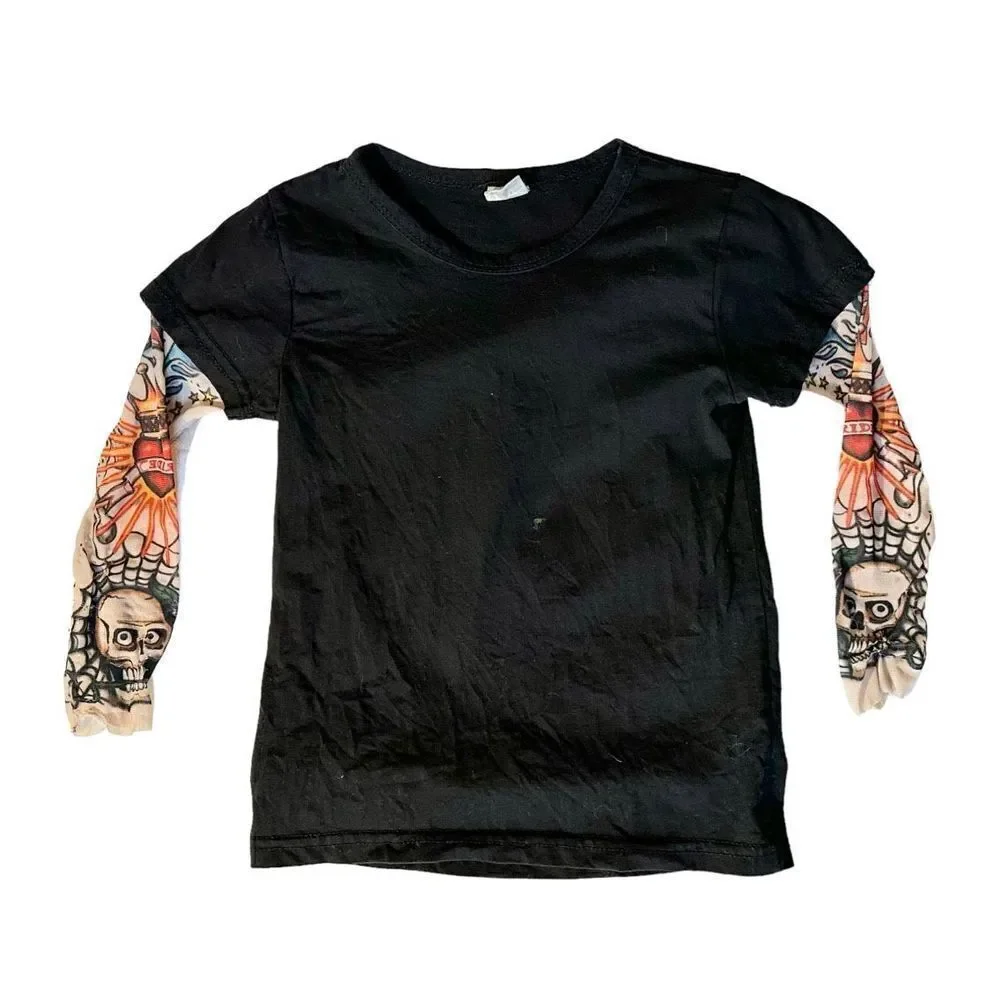 Jr Grunge Tatoo-Sleeve T-Shirt, Sz 110 (4-5)
